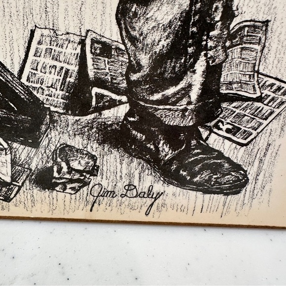 Vintage Jim Daly Hobo Reading Racing Forum Black and White Sketch Art - Picture 2 of 7